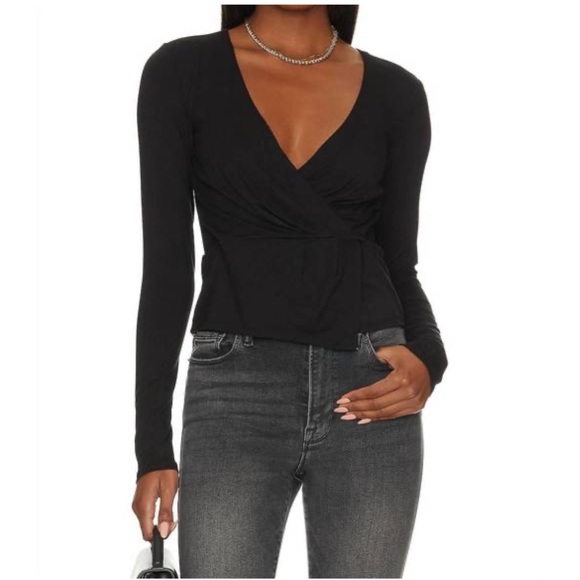 Good American Good Touch Wrap Top in Black Size 6 NWT - Picture 1 of 9